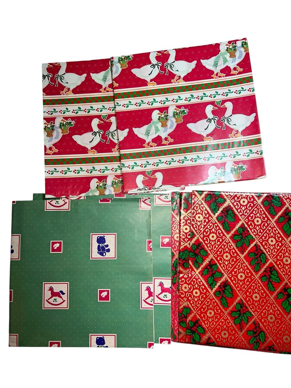 Country Geese teddy bears Vintage 80s Holiday Christmas gift wrapping paper